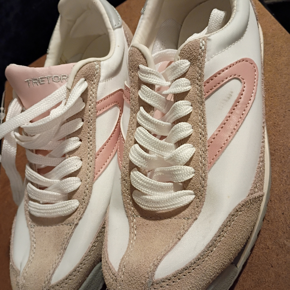 Rawlings Women's White Sneakers with Pink and Tan Suede Accents
